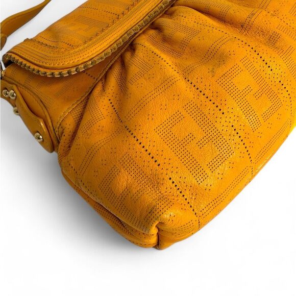 FENDI Chef Small Orange Perforated FF Zucca Calfskin Shoulder Bag - Picture 5 of 16